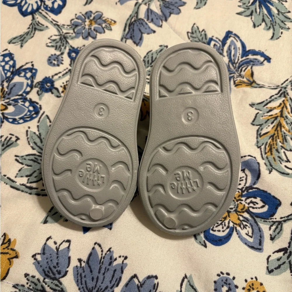 Little Me Gray and White Baby Slip-On Shoes